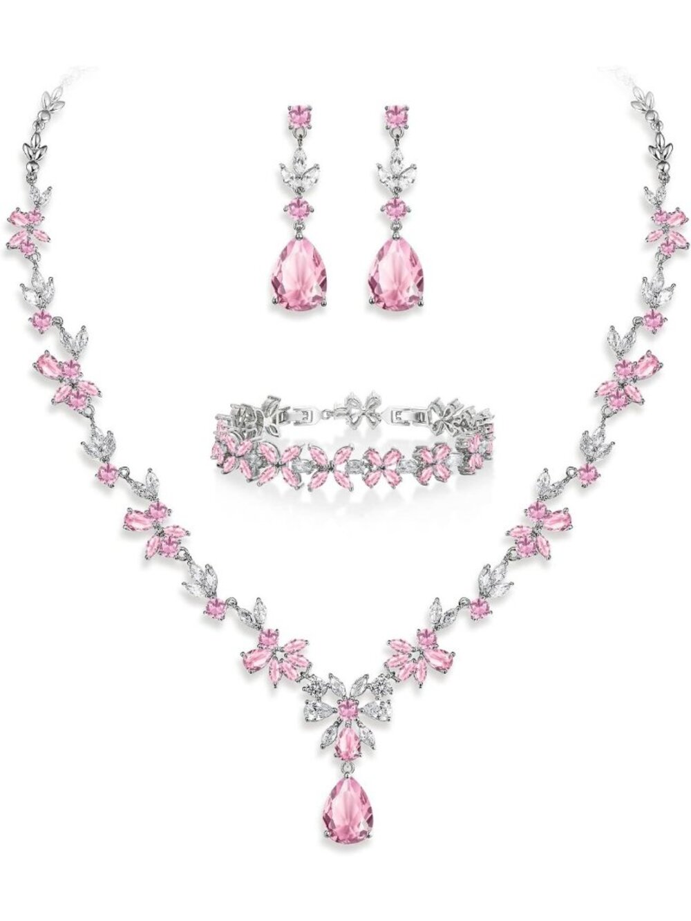 Floral Leaf Marquise Pear Cubic Zirconia Wedding Jewelry Set for Parties